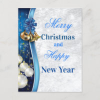 Postal de Navidad en lindo color Azul y Dorado
