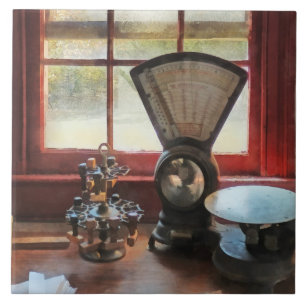 Postal Scale and Rubber Stamps Tile
