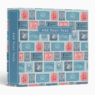 Postal Stamps Vintage Blue Red Pattern Custom Binder