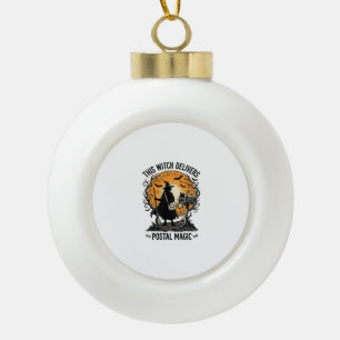Postal Witch Shirt Vintage Halloween Mail Carrier Ceramic Ball Christmas Ornament