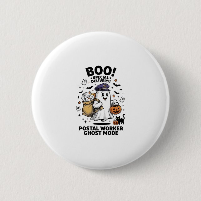 Postal Worker Ghost Mode Halloween Delivery Design 2 Inch Round Button (Front)