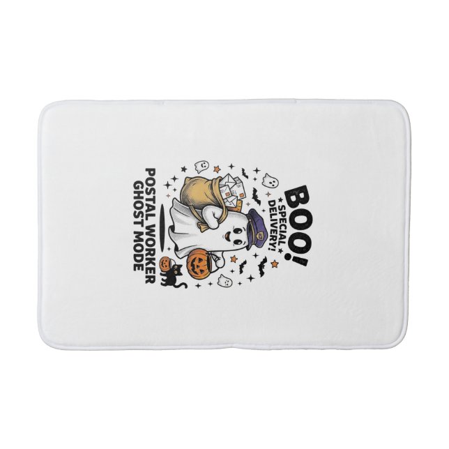 Postal Worker Ghost Mode Halloween Delivery Design Bath Mat (Front)