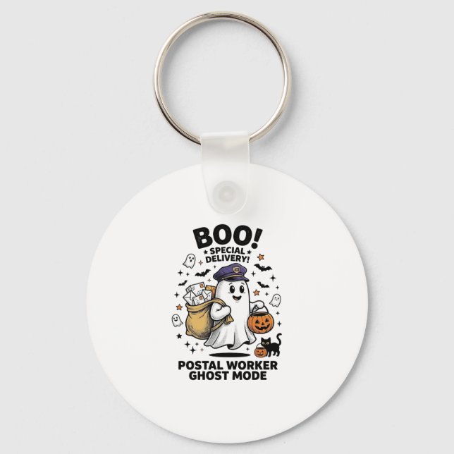 Postal Worker Ghost Mode Halloween Delivery Design Keychain (Front)