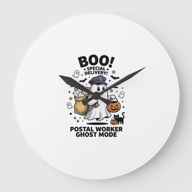 Postal Worker Ghost Mode Halloween Delivery Design Large Clock (Front)