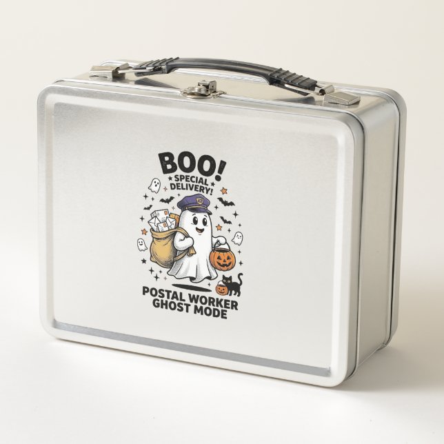 Postal Worker Ghost Mode Halloween Delivery Design Metal Lunch Box (Front)