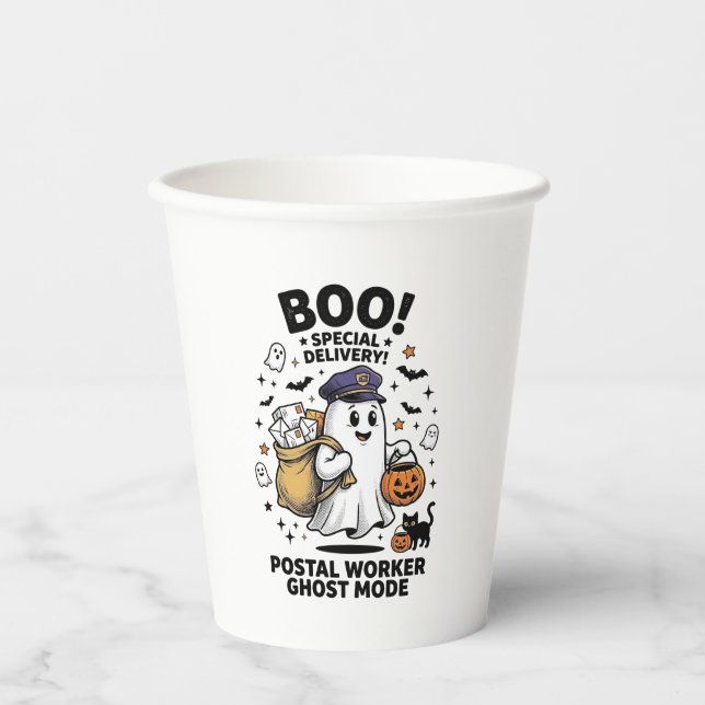 Postal Worker Ghost Mode Halloween Delivery Design Paper Cups (Front)