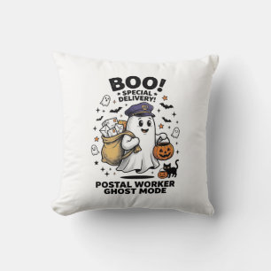 Postal Worker Ghost Mode Halloween Delivery Design Throw Pillow
