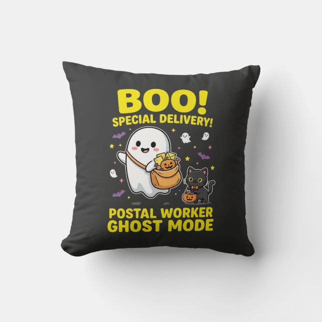 Postal Worker Ghost Mode Halloween Design_1 Throw Pillow (Front)