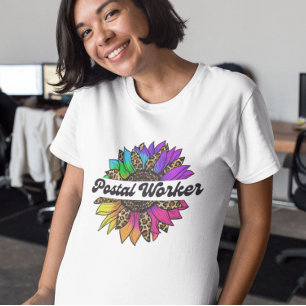 Postal Worker Profession Rainbow Sunflower  T-Shirt