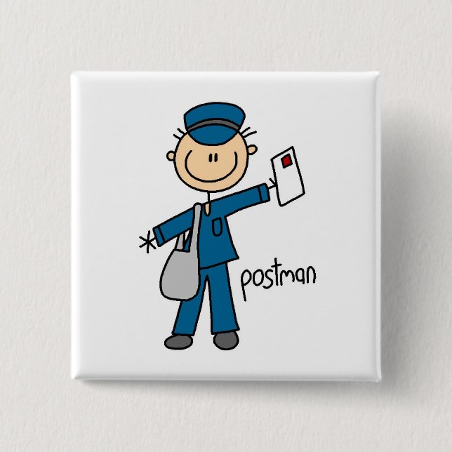 Postal Worker Stick Figure 2 Inch Square Button (Front)