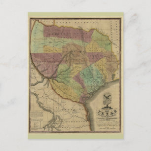 Postale 1837 Carte du Texas, avec des parties de la Sta ad