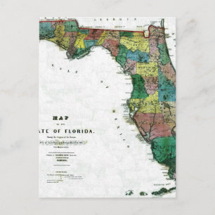 Postale 1856 Carte de l'État de Floride par Columbus Drew
