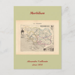 Postale 1858 carte de département du Morbihan, France