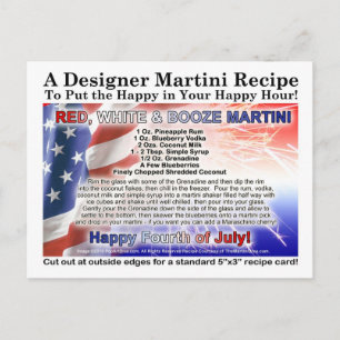 Postale 4 juillet Rouge, Blanc Booze Martini Recette Carte