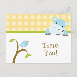 Postale À petits pois d'oiseaux et hippo merci carte posta