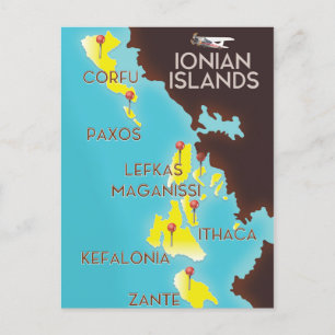 Postale Affiche de carte des îles Ioniennes.