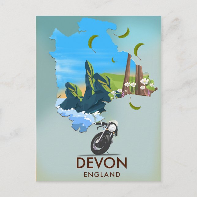 Postale Affiche de voyage carte du Devon (Devant)