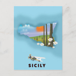 Postale Affiche de voyage carte illustrée de Sicile