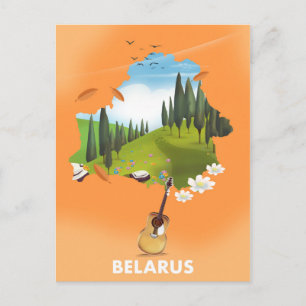 Postale Affiche de voyage de la carte de Biélorussie.