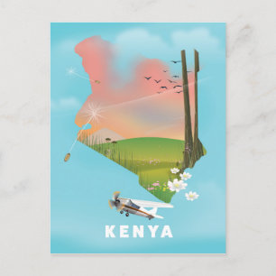 Postale Affiche de voyage illustration carte du Kenya.