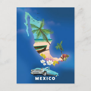 Postale Affiche de voyage illustration carte du Mexique.