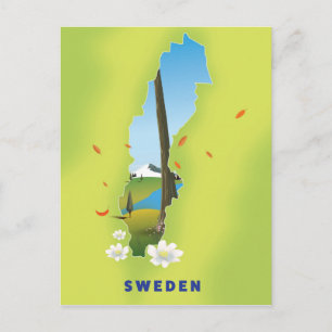 Postale Affiche de voyage illustrée carte de Suède.