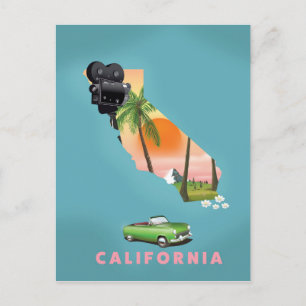 Postale affiche illustrée de la carte en Californie