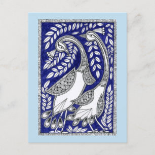 Postale Ancienne carte bleue Kalamkari