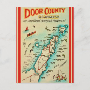 Postale Ancienne carte de pêche du comté de Door 