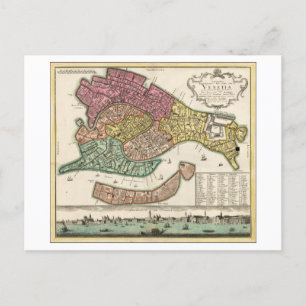 Postale Antique 1729 Carte de Venise, Italie,