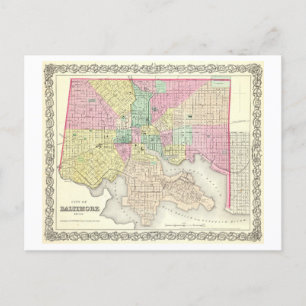 Postale Antique 1856 Carte de Baltimore, Maryland,