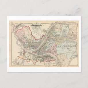 Postale Antique 1872 Carte de Pittsburgh et Allegheny