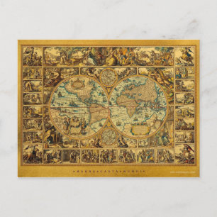 Postale Antique carte du monde Vintage illustrée