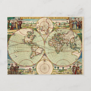 Postale Antique Vintage carte du monde
