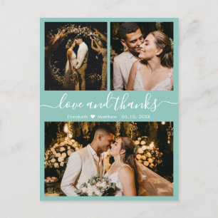 Postale Aqua Blue Photo Collage Mariage Merci carte postal