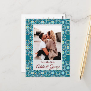 Postale Aquamarine PHOTO Mariage Enregistrer la date Carte