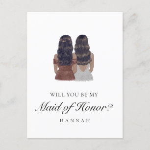 Postale Aquarelle Brunette Maid d'honneurProposition Carte