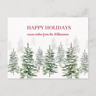 Postale Aquarelle de Noël Pine Arbres Bonne carte de vacan