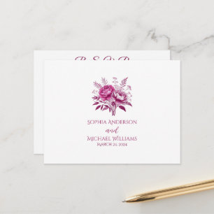 Postale Aquarelle Magenta Peony-RSVP-Mariage- Carte postal