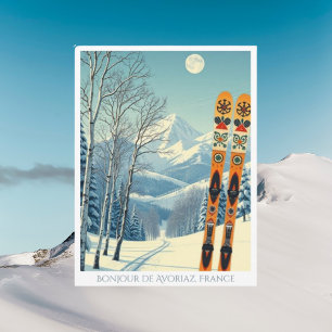Postale Avoriaz Haute-Savoie France Rétro ski Carte postal