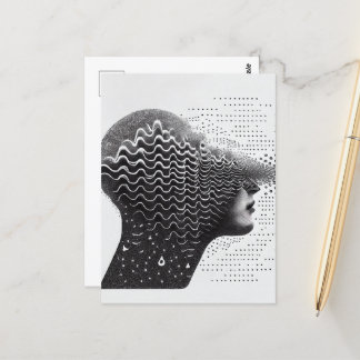 Postale B&W Surreal Optique Illusion Carte Visage Femme