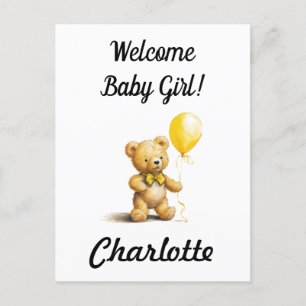Postale Baby Shower, Carte Ourson Personnalisée, Mixte,