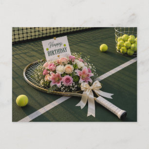 Postale Balle de tennis avec beaucoup de fleurs pour carte