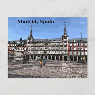 Postale Bande dessinée d'une place à Madrid, Espagne carte
