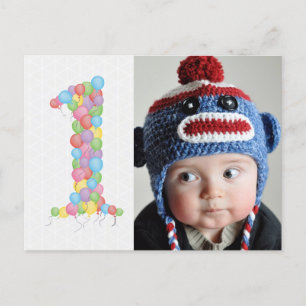 Postale Bébé 1er Anniversaire Ballons Merci Photo Carte Po