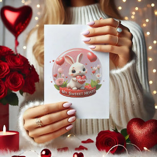 Postale Bébé mignon lapin valentine coeur amour Carte post