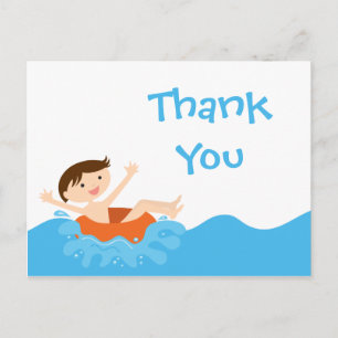 Postale Belle fête de piscine du garçon splash merci carte