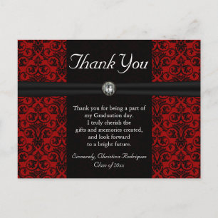 Postale Bijou noir et rouge de carte de remerciements de