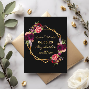 Postale Birthday burgundy noir Enregistrer la carte Date
