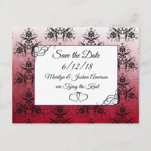 Postale Black Maroon Mariage damassé Enregistrer la carte 